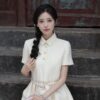 펄 버튼 디테일 원피스
