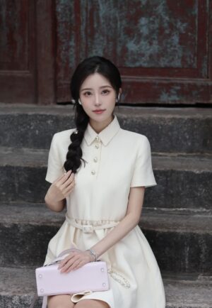 펄 버튼 디테일 원피스