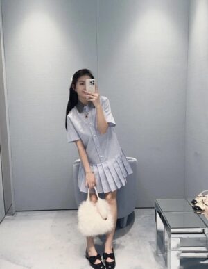 레피드 칼라 스트라이프 셔츠 원피스