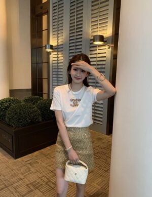 럭셔리 컬러 블록 스톤 티 & 스커트 세트