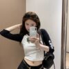 슬림 핏 크롭 컬러 블록 긴팔