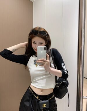 슬림 핏 크롭 컬러 블록 긴팔