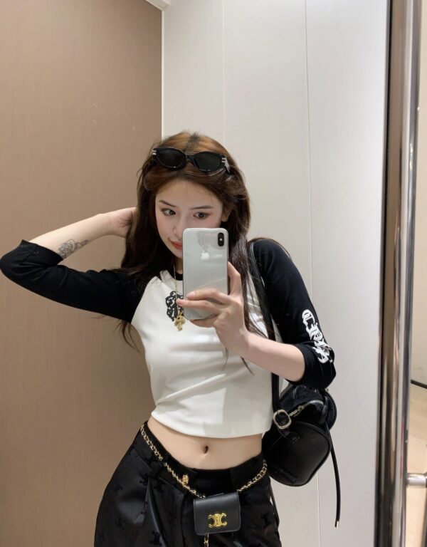 슬림 핏 크롭 컬러 블록 긴팔